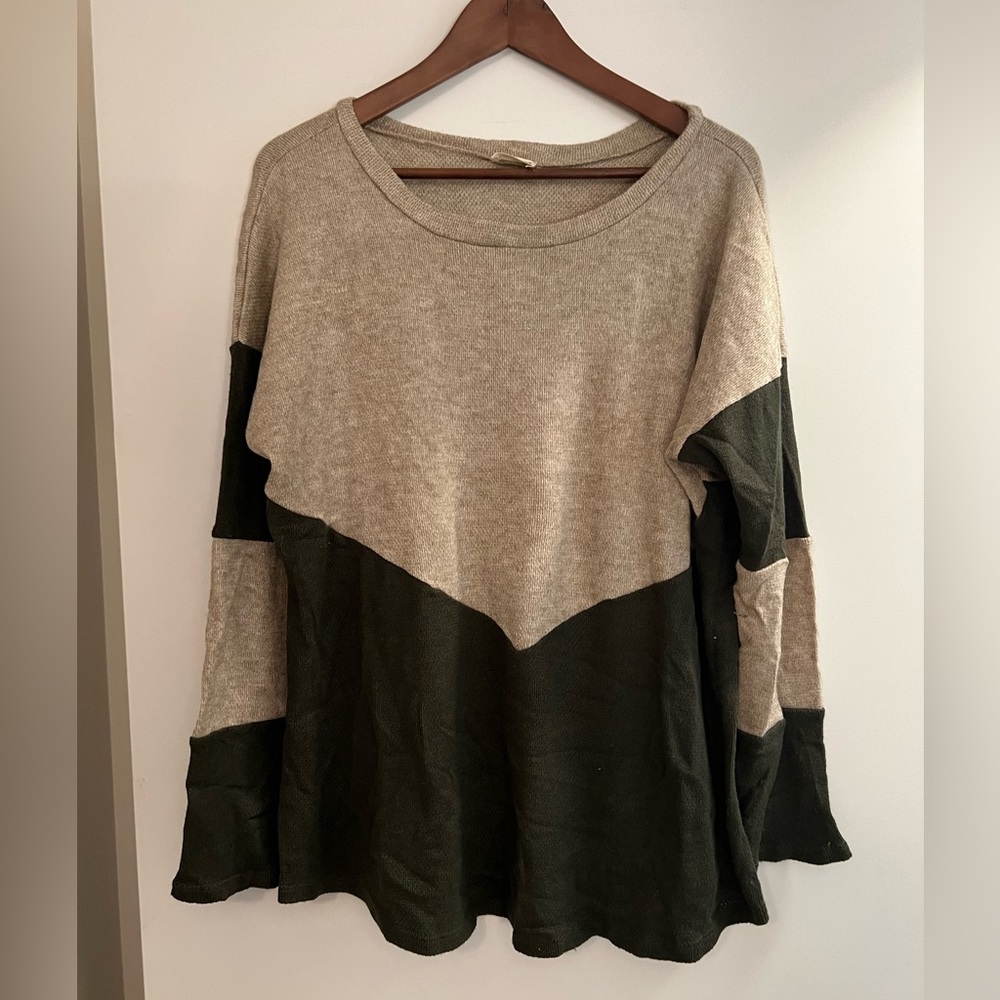 Light Knit Beige and Green Sweater